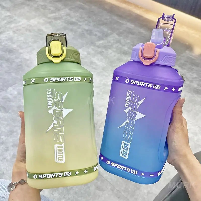 Large Capacity Sports Water Bottle – 1.5L / 2.3L Portable Silicone Bottle with Straw, Leakproof, Reusable for Fitness & Outdoor Activities